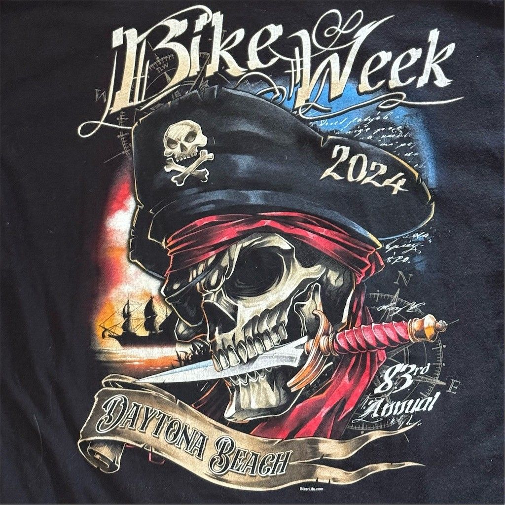 Daytona Bike Week 2024 Daytona Beach 83rd Annual Pirate Skull TShirt L